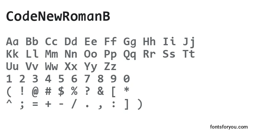 Czcionka CodeNewRomanB – alfabet, cyfry, specjalne znaki