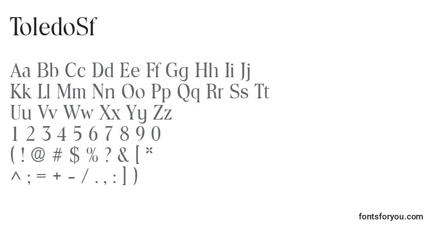 A fonte ToledoSf – alfabeto, números, caracteres especiais
