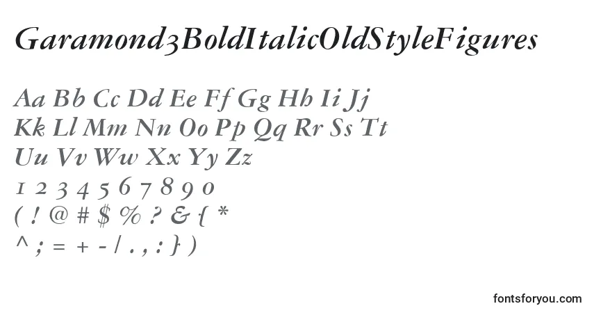 Garamond3BoldItalicOldStyleFigures-fontti – aakkoset, numerot, erikoismerkit