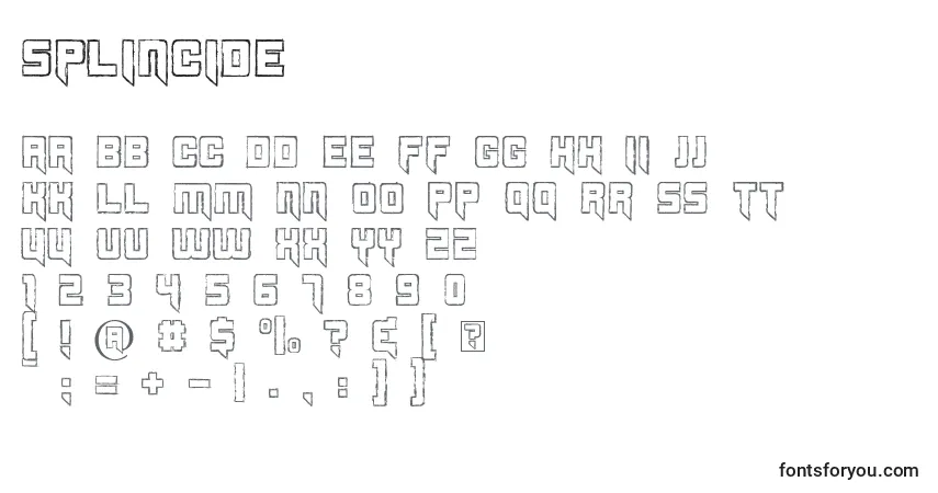 A fonte Splincide – alfabeto, números, caracteres especiais