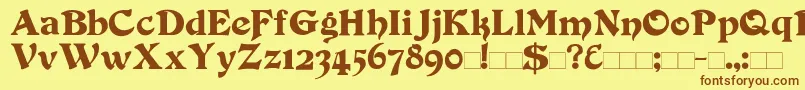 フォントDuvall – 茶色の文字が黄色の背景にあります。
