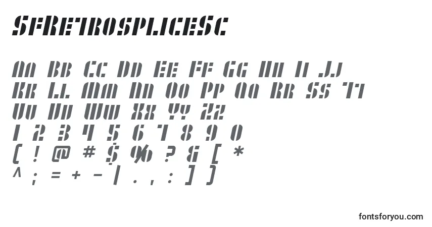 Czcionka SfRetrospliceSc – alfabet, cyfry, specjalne znaki