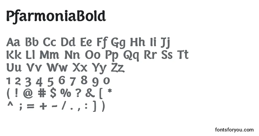 A fonte PfarmoniaBold – alfabeto, números, caracteres especiais