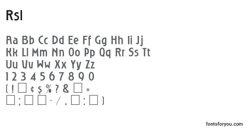 A fonte Rsl – alfabeto, números, caracteres especiais