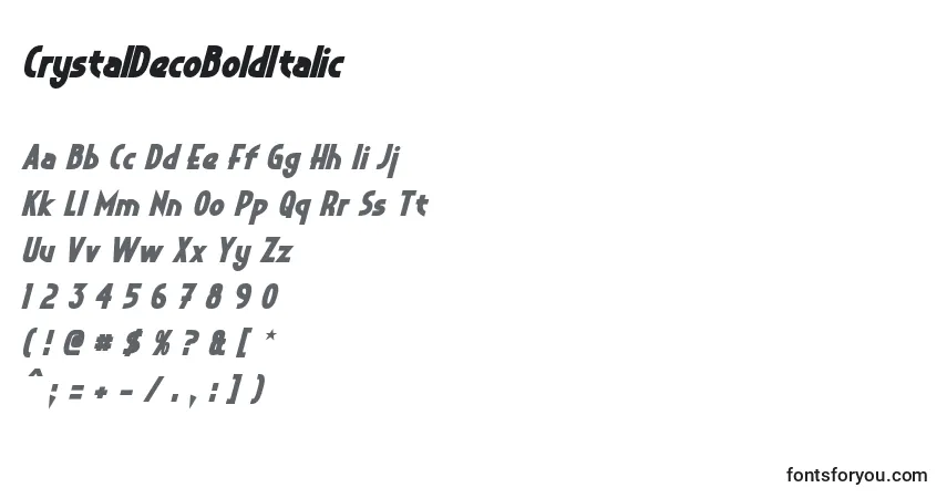 Schriftart CrystalDecoBoldItalic (93446) – Alphabet, Zahlen, spezielle Symbole