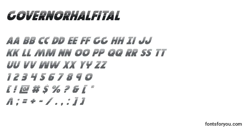 A fonte Governorhalfital – alfabeto, números, caracteres especiais