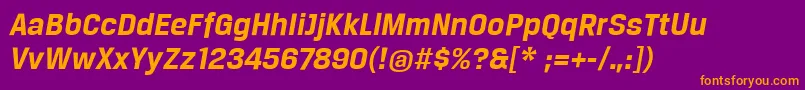 BreuertextBoldItalic-fontti – oranssit fontit violetilla taustalla