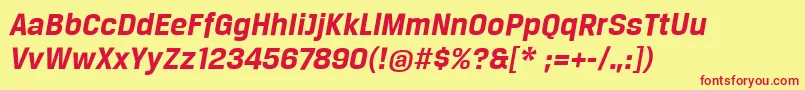 BreuertextBoldItalic-fontti – punaiset fontit keltaisella taustalla