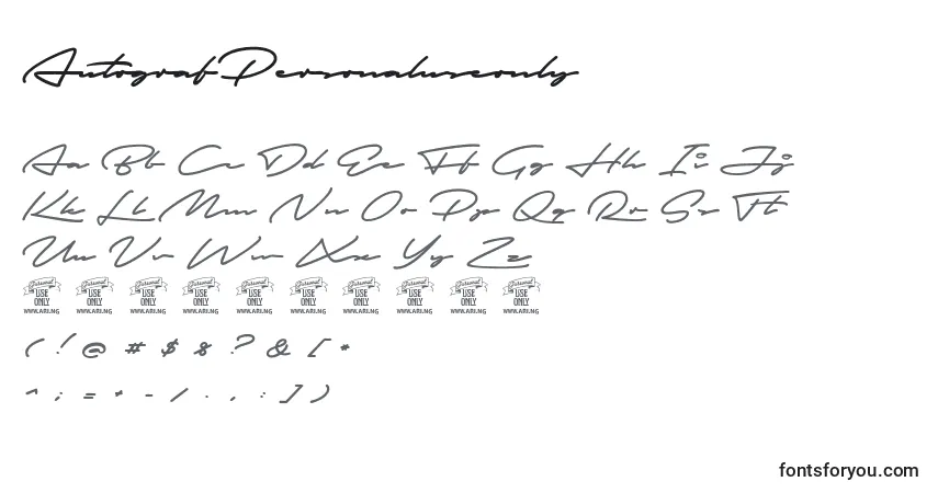 Schriftart AutografPersonaluseonly – Alphabet, Zahlen, spezielle Symbole