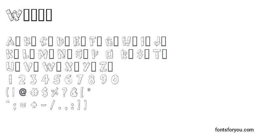 A fonte Woody – alfabeto, números, caracteres especiais