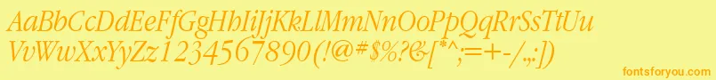 フォントGaramondnarrowtttItalic – オレンジの文字が黄色の背景にあります。