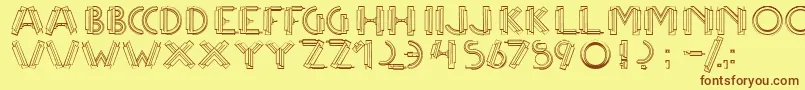 フォントMulticapsone – 茶色の文字が黄色の背景にあります。