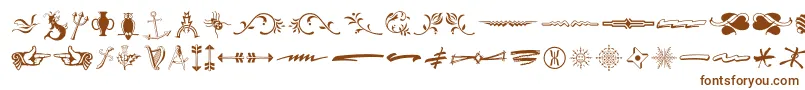 フォントTypeEmbellishmentsThreeLetPlain.1.0 – 白い背景に茶色のフォント