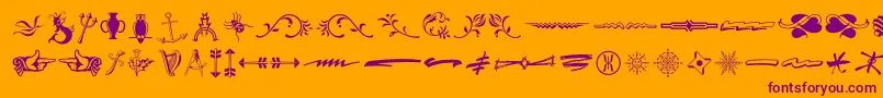 TypeEmbellishmentsThreeLetPlain.1.0-fontti – violetit fontit oranssilla taustalla