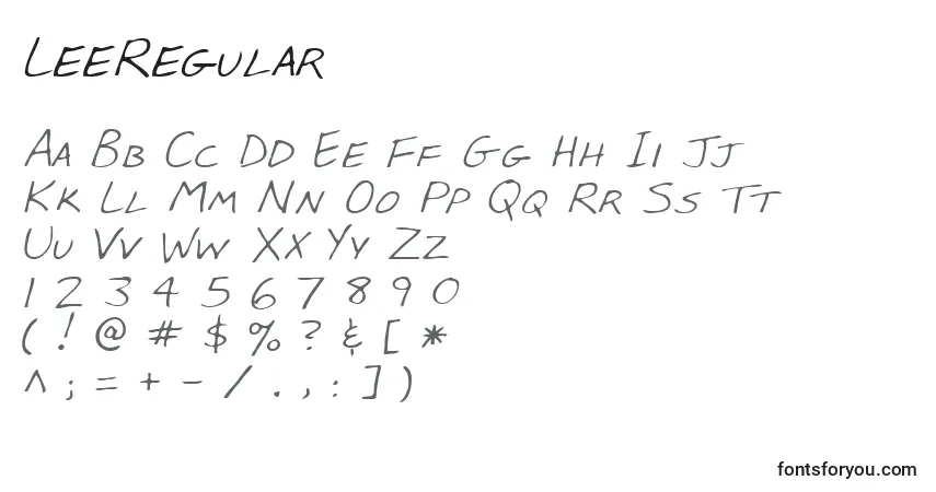 Schriftart LeeRegular – Alphabet, Zahlen, spezielle Symbole
