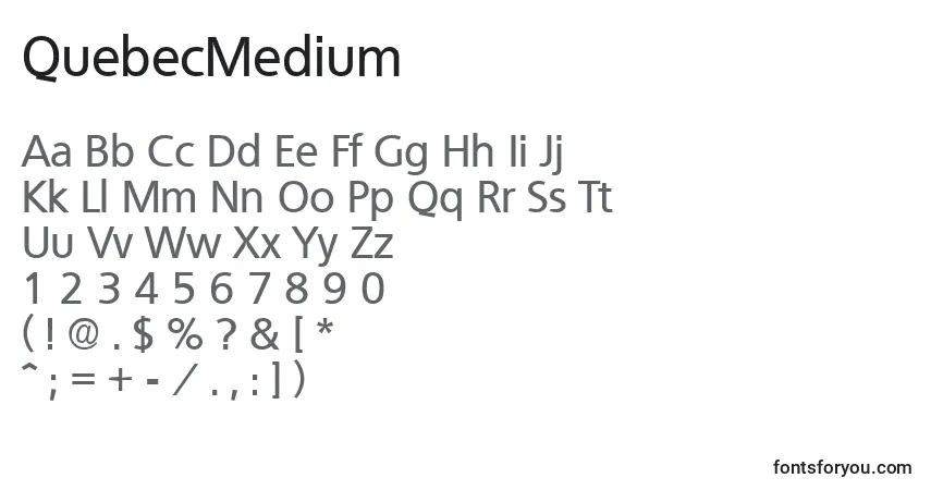 A fonte QuebecMedium – alfabeto, números, caracteres especiais