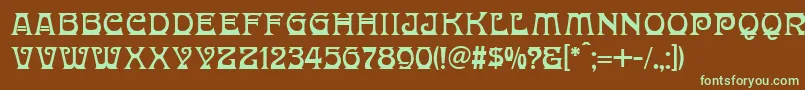 フォントDonaldinaNormal – 緑色の文字が茶色の背景にあります。