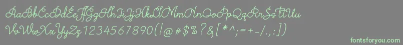 TheodistaDecallyItalicフォントについての詳細 フォントTheodistaDecallyItalic – 灰色の背景に緑のフォント
