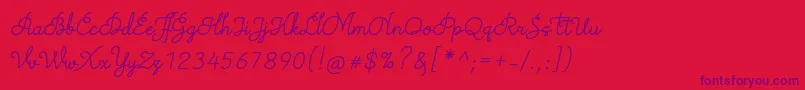 フォントTheodistaDecallyItalic – 赤い背景に紫のフォント