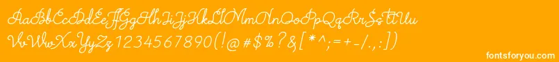 TheodistaDecallyItalic-Schriftart – Weiße Schriften auf orangefarbenem Hintergrund