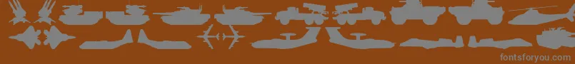 MilitaryRpg-fontti – harmaat kirjasimet ruskealla taustalla