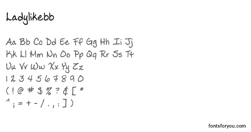 Czcionka Ladylikebb – alfabet, cyfry, specjalne znaki