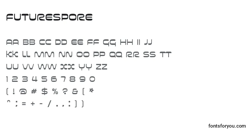 A fonte Futurespore – alfabeto, números, caracteres especiais