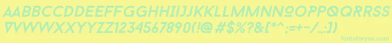 BaronNeueItalic-Schriftart – Grüne Schriften auf gelbem Hintergrund