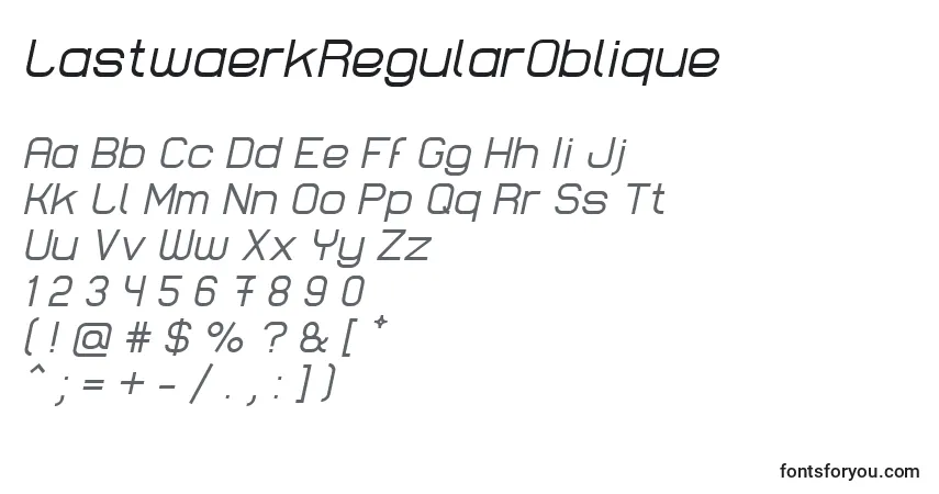 A fonte LastwaerkRegularOblique – alfabeto, números, caracteres especiais