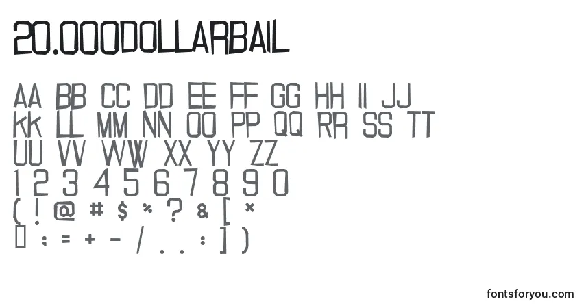 Czcionka 20.000dollarbail – alfabet, cyfry, specjalne znaki