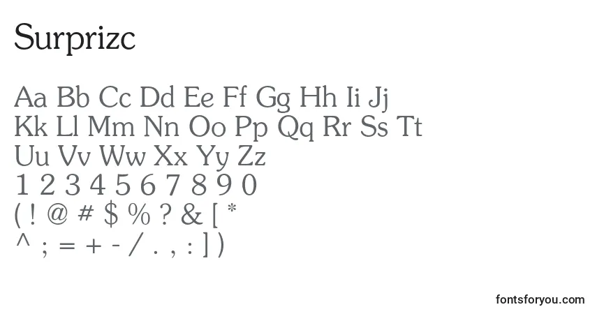A fonte Surprizc – alfabeto, números, caracteres especiais