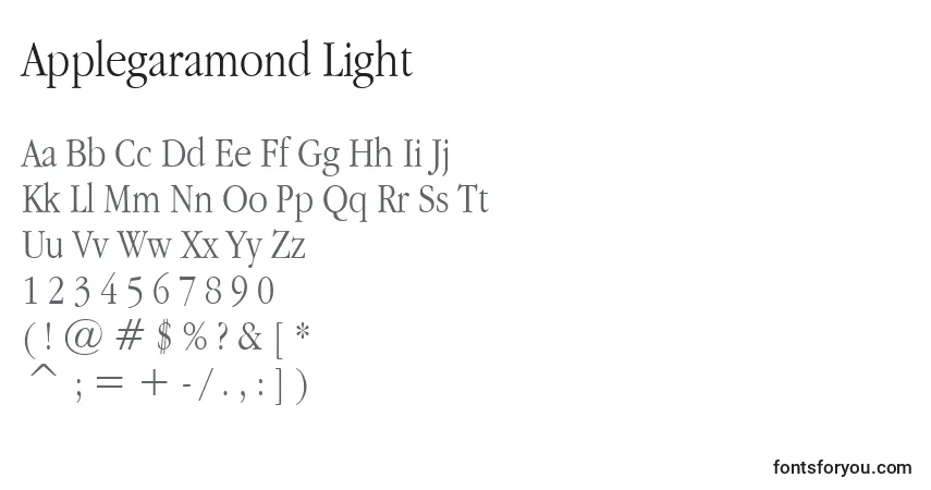 A fonte Applegaramond Light – alfabeto, números, caracteres especiais