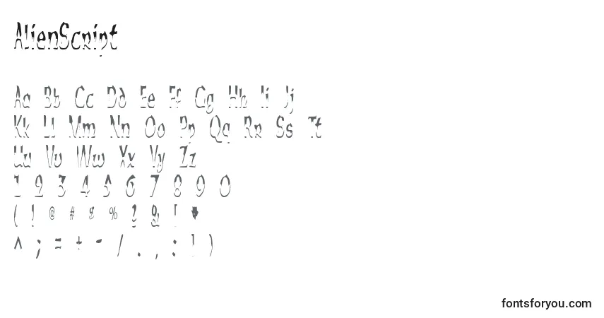 Czcionka AlienScript – alfabet, cyfry, specjalne znaki