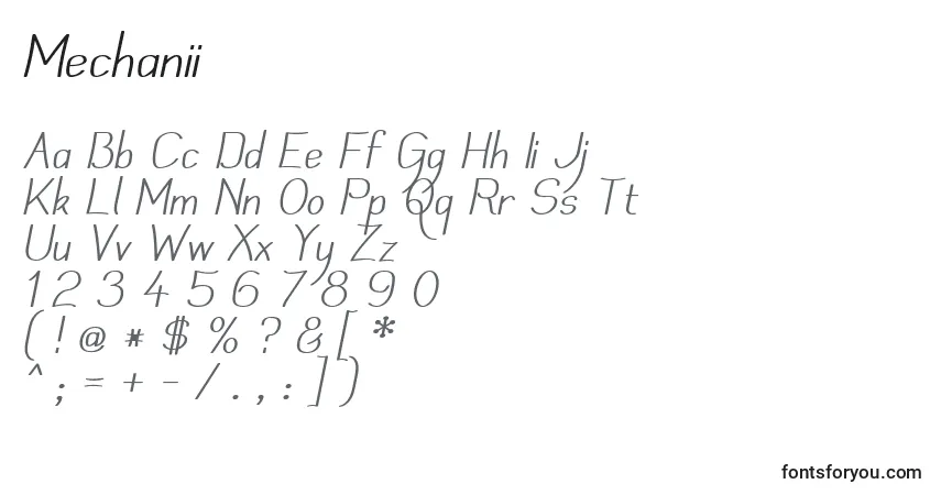 Fuente Mechanii - alfabeto, números, caracteres especiales