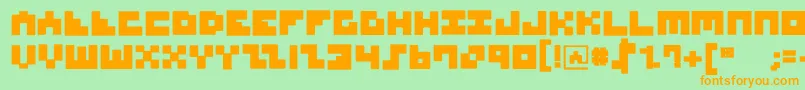 フォントMksquaresBlack – オレンジの文字が緑の背景にあります。