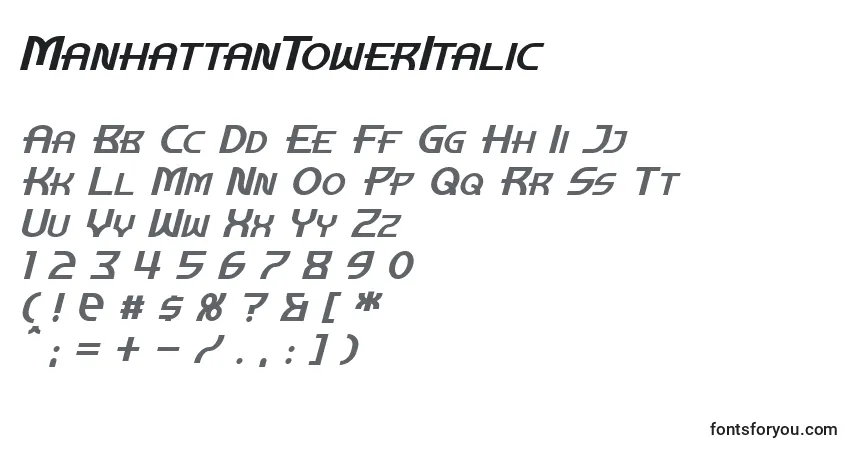 ManhattanTowerItalicフォント–アルファベット、数字、特殊文字