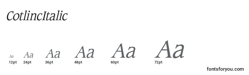 Размеры шрифта CotlincItalic