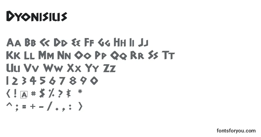 A fonte Dyonisius – alfabeto, números, caracteres especiais