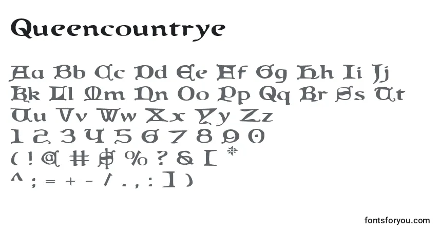 Schriftart Queencountrye – Alphabet, Zahlen, spezielle Symbole