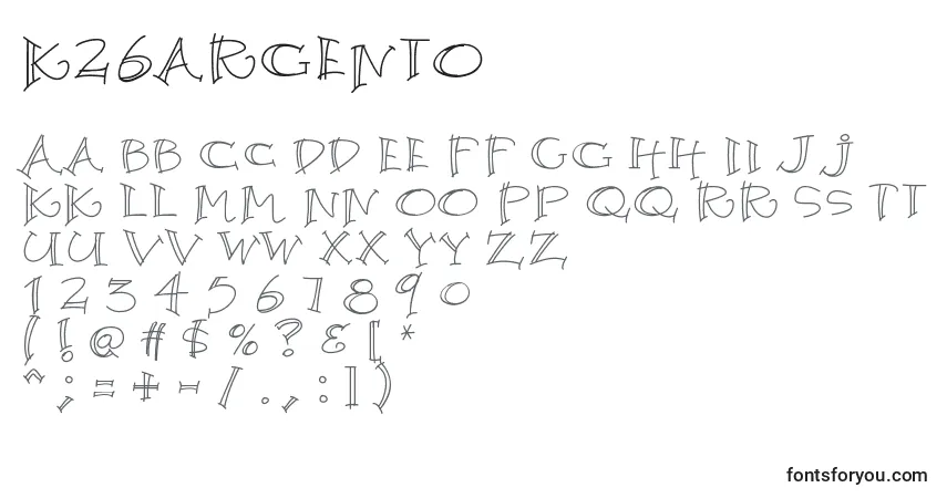 Fuente K26argento - alfabeto, números, caracteres especiales