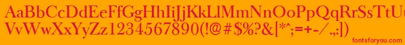 BaskeroldserialMediumRegular-Schriftart – Rote Schriften auf orangefarbenem Hintergrund