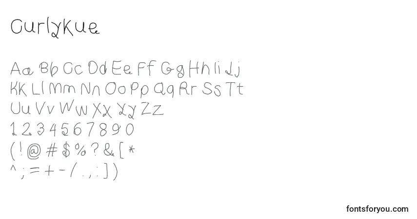 A fonte Curlykue – alfabeto, números, caracteres especiais