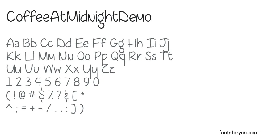 Шрифт CoffeeAtMidnightDemo – алфавит, цифры, специальные символы