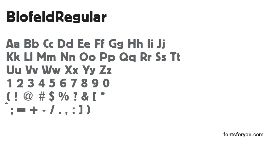 A fonte BlofeldRegular – alfabeto, números, caracteres especiais