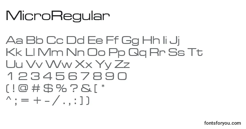 Police MicroRegular - Alphabet, Chiffres, Caractères Spéciaux