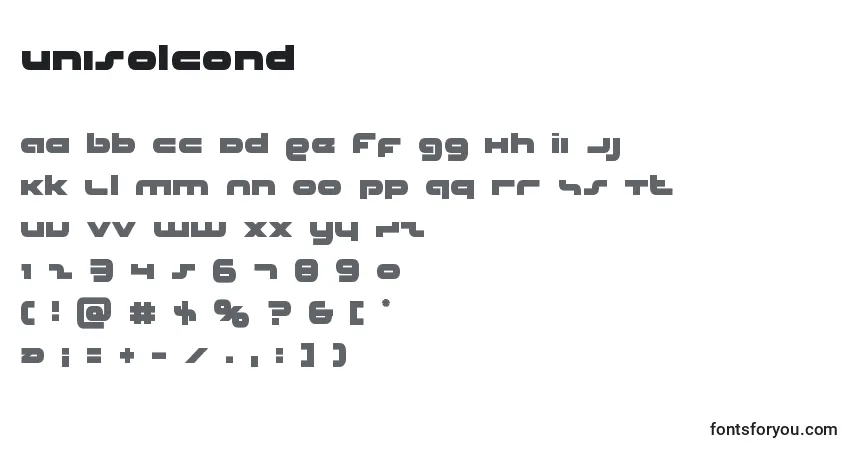 Unisolcond-fontti – aakkoset, numerot, erikoismerkit