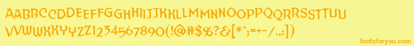 フォントStraighttohellsinnerbb – オレンジの文字が黄色の背景にあります。