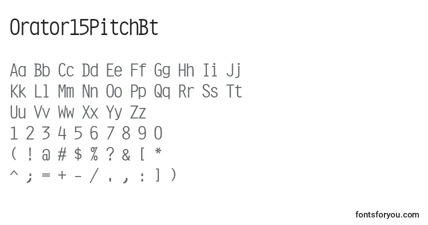 Шрифт Orator15PitchBt – алфавит, цифры, специальные символы