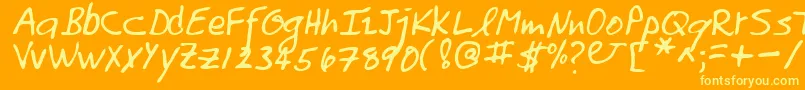 TomoRegular-Schriftart – Gelbe Schriften auf orangefarbenem Hintergrund