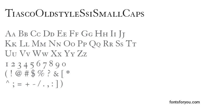A fonte TiascoOldstyleSsiSmallCaps – alfabeto, números, caracteres especiais